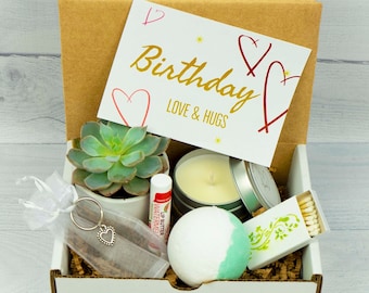 HAPPY BIRTHDAY GIFT.  Gift box. Care Package. Live Succulent. Succulent Gift Box. Succulent Care Package.Succulent/Candle/bath bomb/keychain