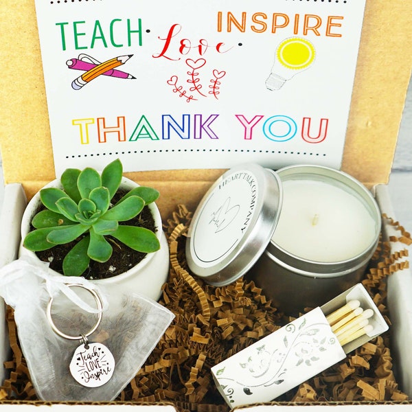 TEACH, LOVE, INSPIRE.  Teacher Gift. Live Succulent. Succulent Gift Box. Teacher Appreciation. Thank You Teacher. Teacher Gift Box.