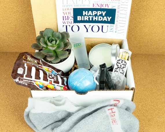 Happy Birthday Gift Box for Men, Unique Gifts Him, Man Basket Set Brown