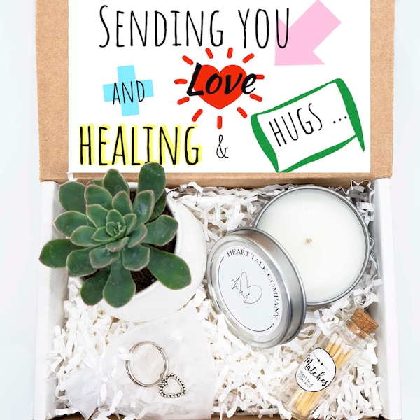 HEALING VIBES. Sending you love, healing and hugs. Care Package. Gift Box. Succulent Gift Box. Live Succulents. Get Well Gift Box. Succulent