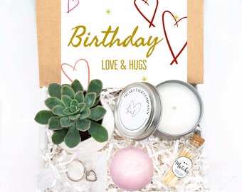 GIFT BOX. Birthday Love and Hugs. Care Package. Live Succulents. Succulent Gift Box. Succulent Care Package. Succulent and Candle. Bath Bomb