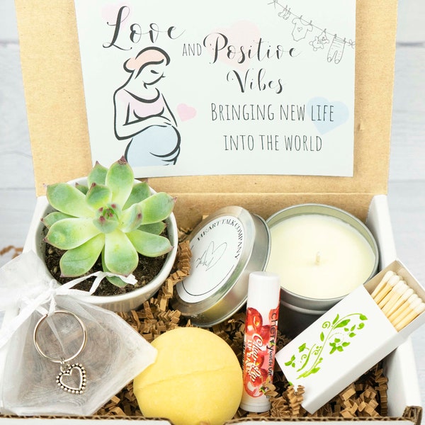 PREGNANCY GIFT. Positive Vibes. New Mom Gift. Care Package. Pregnancy Gift Box. Succulent Gift Box. Succulent. Candle. Pregnant. Good Luck.