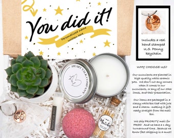 You did it. 2024 penny. GRADUATION.  REAL PENNY.  Congratulations Gift Box. Succulent Gift Box. graduation gift. Penny Keycahain. 2024