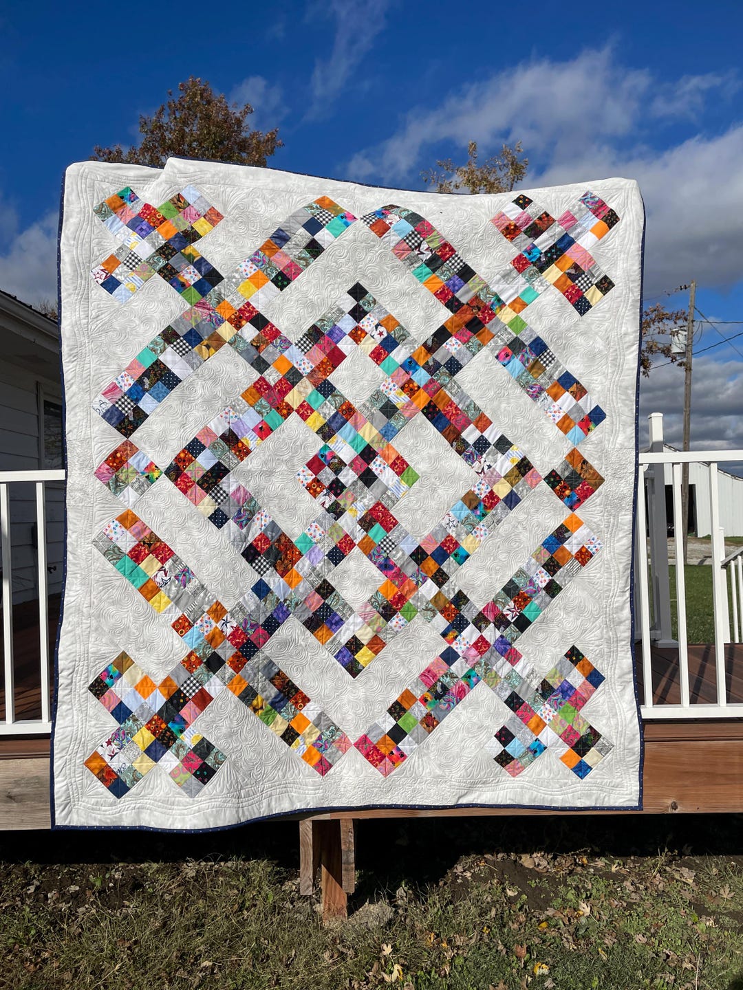 Handmade Scrappy Quilt: Colorful Geometric Throw Blanket - Etsy