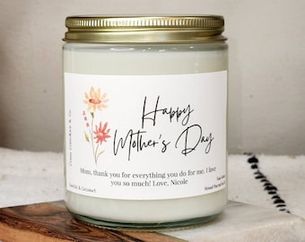 Happy mother's day candle, candle for mom, custom mother's day gifts, personalized gift for mom, gifts for her, jar candle, soy candle