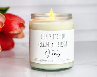 This is for you because your room stinks, funny candles, gift for him, sibling gift, funny gift for brother, sibling humor, scented candle