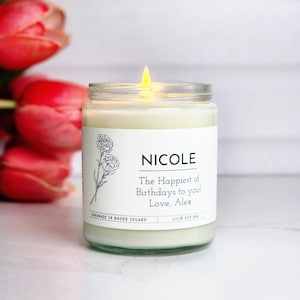 Custom birth month flower candle, birth month flower, custom birthday candle, gifts for her, gifts for him, birthday candle