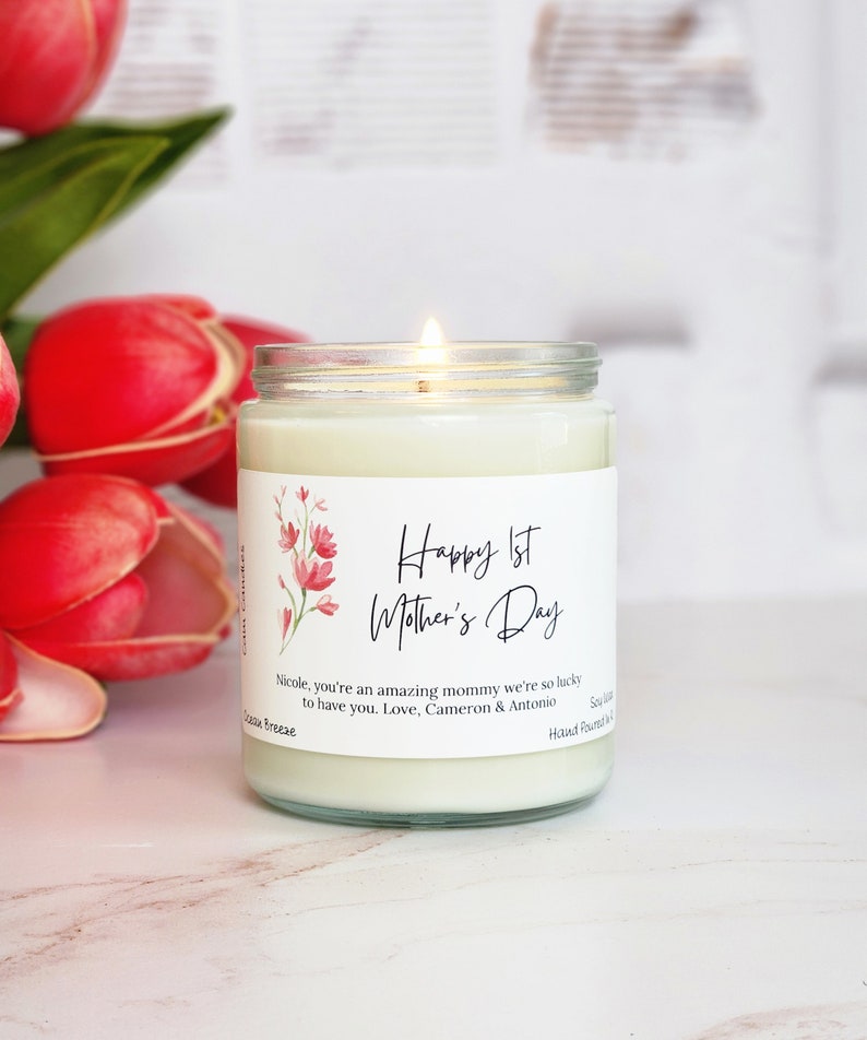 First mothers day gift, happy 1st mother's day, homemade candles, custom mother's day gifts, mother's day candle, gifts for her, jar candle image 1