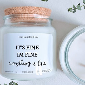 It's Fine I'm Fine Everything is Fine Funny Candles Gifts For Her Gifts For Him Scented Soy Candles Gift For Coworker Gift For Bestie