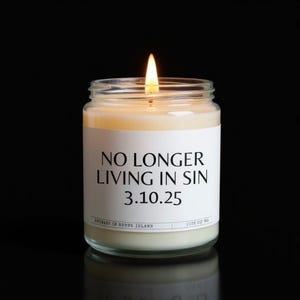 No Longer Living in Sin Candle | Newlywed Gift, Bride and Groom Gift, Funny Wedding Gift, Engagement Candle, Custom Wedding Date Candle