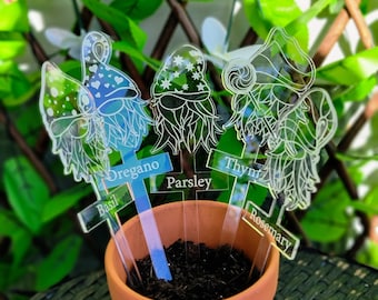 Etichette vegetali, gnomi da giardino, arte del giardino, amanti degli gnomi, file digitale, taglio laser, file di taglio rapido, Regali per giardinieri, Picchi di piante