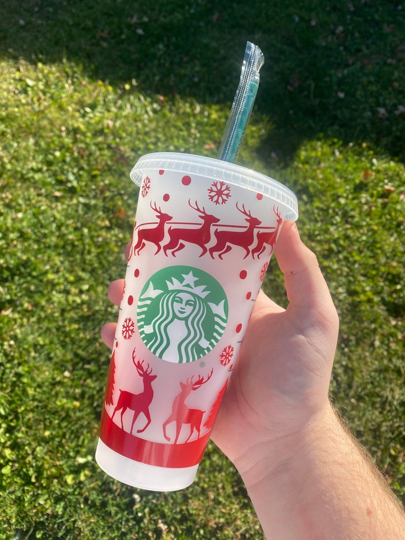 Christmas Reindeer Starbucks Cup/ Christmas Starbucks Cup/ Etsy