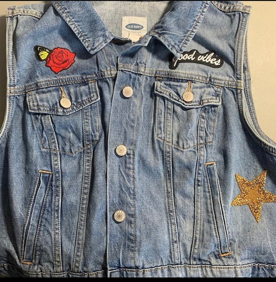 Good Vibes Denim Womens Vest XL Etsy