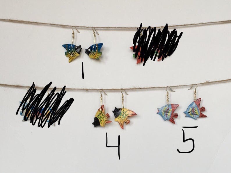 Fish Earrings Dangle Earrings Colorful Fish Wooden Fish Earrings Fish Ocean Nautical Jewelry Nautical Handpainted Earrings Jewelry
