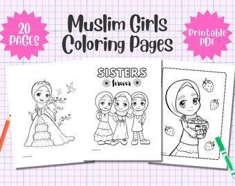 Målarbilder för muslimska flickor: Hijab-aktiviteter (utskrivbar PDF med 20 sidor)
