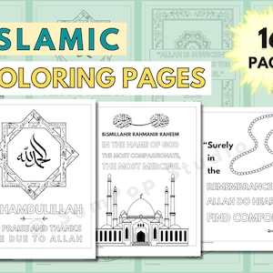 Islamic Coloring Pages 16 Page BUNDLE Quran Verses Arabic Calligraphy for Adults, Youth, and Kids for Muslim Mindfulness and Destressing