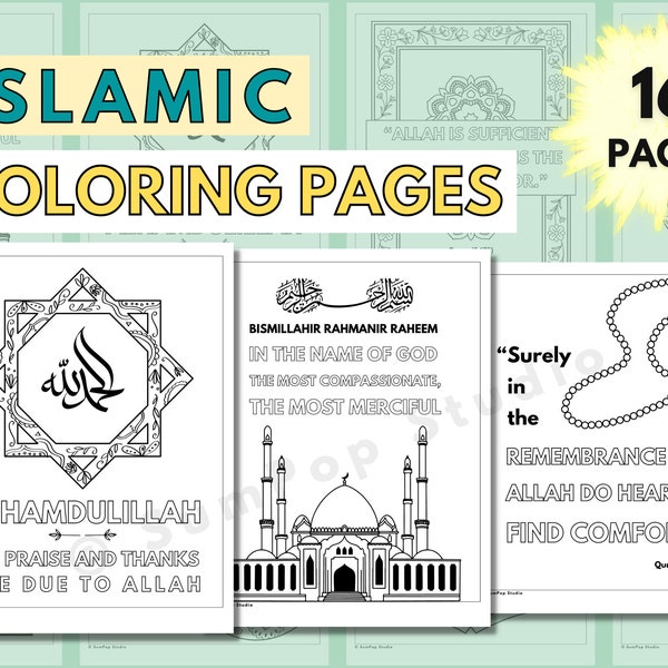 Islamic Coloring Pages 16 Page BUNDLE Quran Verses Arabic Calligraphy for Adults, Youth, and Kids for Muslim Mindfulness and Destressing