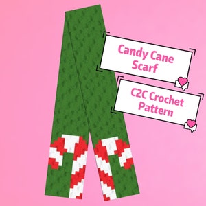 Christmas Crochet Scarf Pattern, C2C Candy Cane Pattern, 2 sizes included, instant pdf digital download