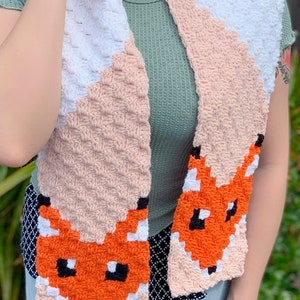 Crochet Pattern Red Fox & Bandit Fox Scarf, C2C fox scarf pattern, 2 patterns 2 sizes included, kids scarf, winter scarf, pdf download image 4