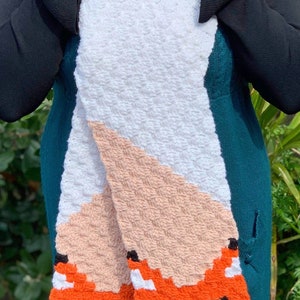 Crochet Pattern Red Fox & Bandit Fox Scarf, C2C fox scarf pattern, 2 patterns 2 sizes included, kids scarf, winter scarf, pdf download image 7