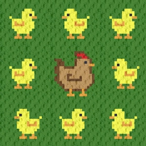 Crochet Pattern Mother Hen and Chicks, C2C farm animals blanket, baby blanket, crochet afghan, lap blanket, instant pdf download