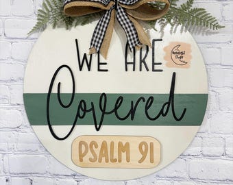 Psalm 91 Laser file Door Hanger, We are covered Sign SVG, Christian door hanger svg laser, Laser svg, Christian bible verse door hanger svg