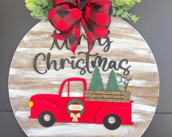 Old truck Christmas Sign Laser SVG, Reds truck Christmas svg, Vintage truck door hanger svg ****Just the door hanger***