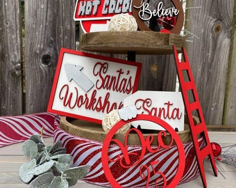Tiered tray cut file, Farmhouse Christmas Theme cut file,  svg, Santa Claus Tiered Tray, Retro sign svg, Laser cut file, Digital cut file,