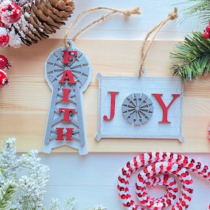 Shiplap Joy Ornament, Windmill ornament, Faith Ornament, Joy ornament, Farmhouse Christmas Ornament, Christmas Laser ornament, Glowforge svg