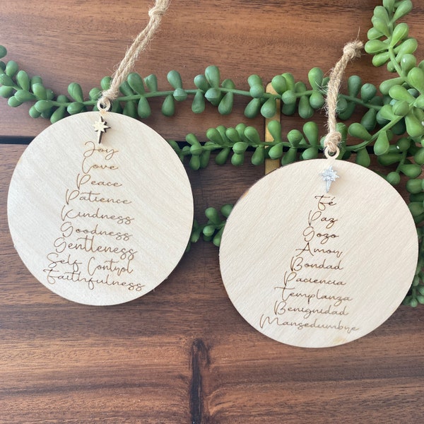 Vruchten van de Geest Kerst Ornament Laser gesneden vijl, Love Joy Vrede Geduld Vriendelijkheid Goedheid Trouw Zelfbeheersing svg, ornament sv