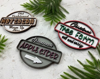 Retro Christmas Bundle Digital Laser Cut File, Hot Cocoa Vintage Laser cut file, Apple Cider Cut file, Farm Christmas Tree file, Glowforge