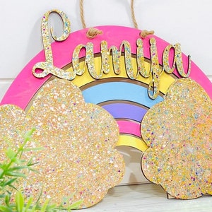 Whimsical Rainbow Door Hanger SVG, Laser cut file,   Digital Cut file for a Rainbow, Boho Rainbow Nursery sign svg, Rainbow Baby Laser Svg