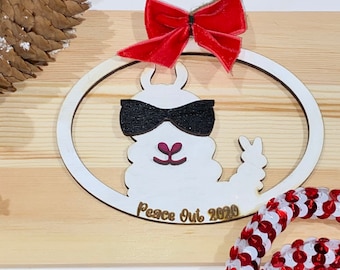 Peace out 2020 Ornament, Christmas Ornaments laser cut file, Covid Christmas Ornament, Laser cut file, Glowforge Christmas file, Llama cut