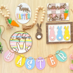 Easter Tiered tray set laser cut file, Easter signs bundle laser cut file, Easter tiered tray decoration, Easter glowforge file, Easter svg