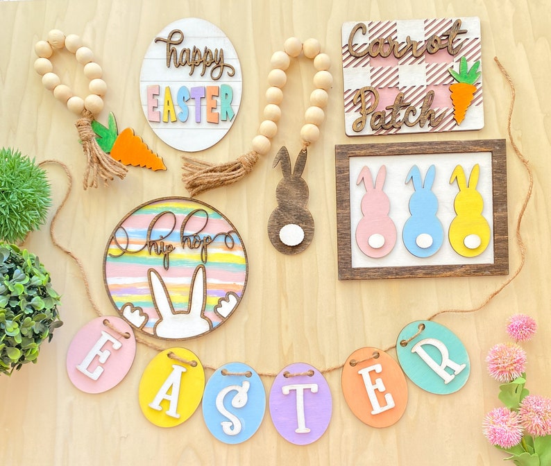 Easter Tiered Tray Set Laser Cut File Easter Signs Bundle Etsy