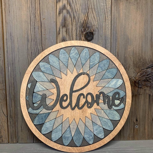 Welcome Quilt Sign. Circle quilt sign laser cut file, Welcome Boho Door hanger, Circle quilt wall art, Laser cut file, Boho wall sign, svg
