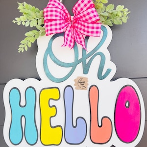 Oh hello Door hanger laser cut file, Oh hello SVG, Door hanger svg,