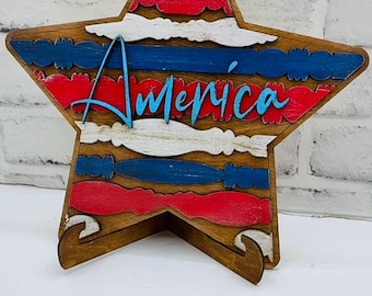 Spindles Star Laser cut file, Spindles Patriotic sign, Rustic Star Patriotic SVG, Americana Spindles Star Laser SVG with Easel,