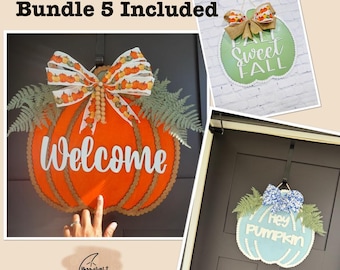 Perlen Kürbis Türhänger Bundle SVG, Laser geschnitten Kürbis Türhänger Zeichen, Herbst Türhänger Bundle, Hey Kürbis SVG Türschild