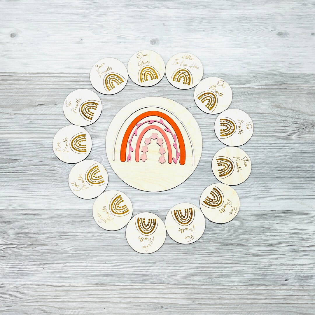 Boho Rainbow Baby Month Milestone SVG, Boho Rainbow Nursery Round Svg ...