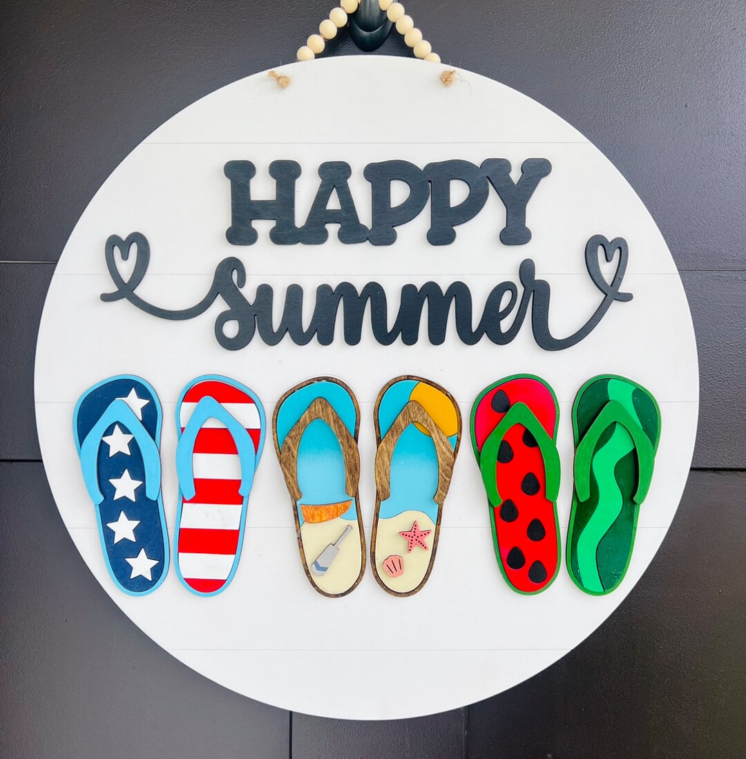 Happy Summer Door Hanger SVG, Flip Flop Sign Svg, Laser Cut File - Etsy
