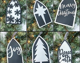 Farm Window Arc kerstornamenten, Arc Window Christmas Sign, Gothic Window laser cut bestand, Boerderij Ornamenten Laser cut bestand, Glowforge