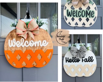 Fall Lattice Pumpkin SVG Door Hanger Bundle, Fall Sign SVG, Hello Fall SVG, Laser File for Fall Door Hanger