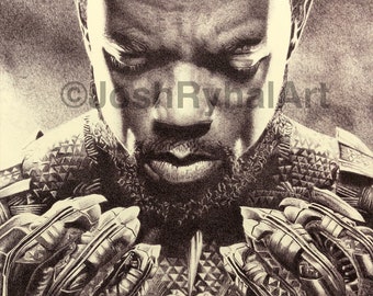May include: Black and white pen and ink drawing of a man wearing a black suit with a textured pattern. The man is looking down with a serious expression. The drawing is signed "Josh Rymal Art" in the bottom right corner.