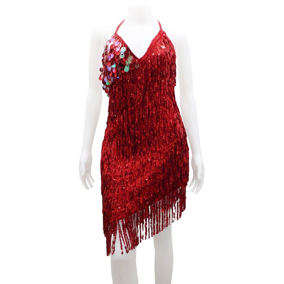 New Short Red Sequin Fabric Dress With Hologram Hanging Etsy