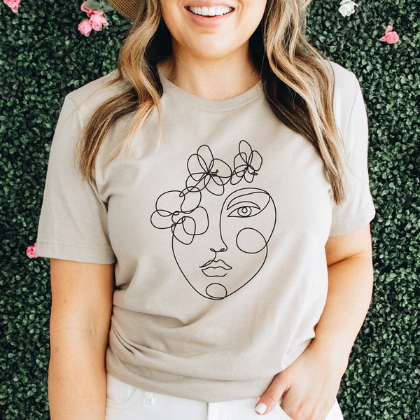 Woman Face T-Shirt, Line Drawing Shirt, Mama Nature, Face Line, One Line Art, Plant Woman, Modern Shirt, Graphic Tee,Minimalism