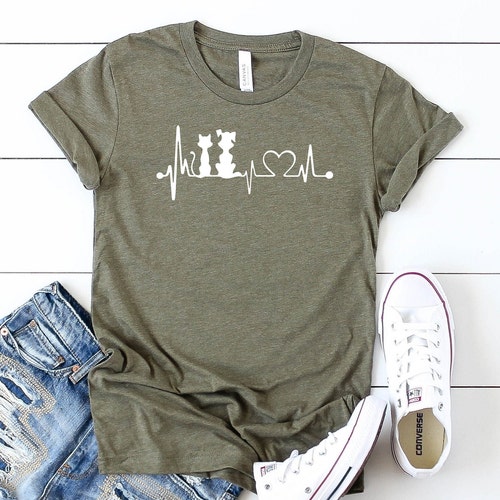 Heartbeat Dog and Cat Shirts Dog and Cat Mom Tshirt Cute Etsy
