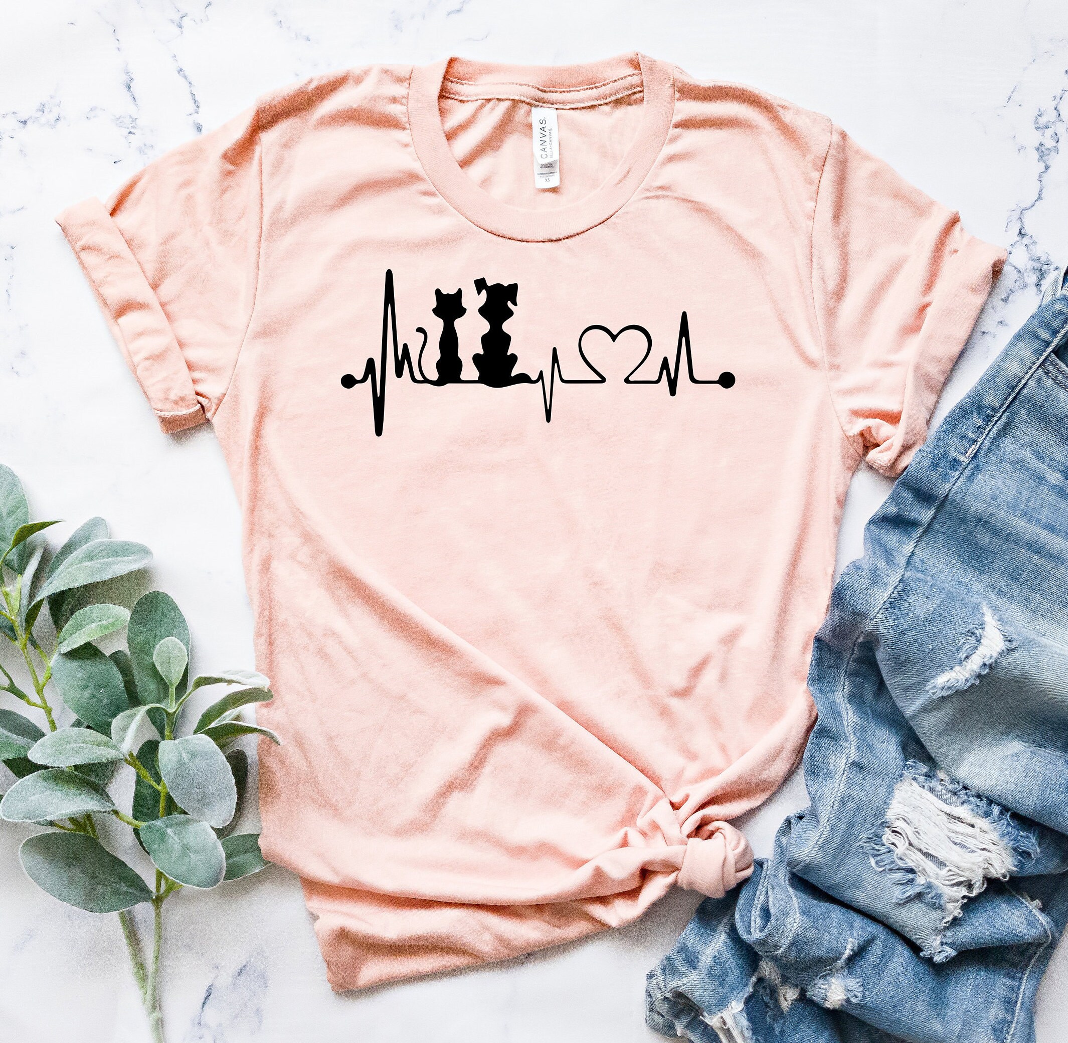 Heartbeat Dog and Cat Shirts Dog and Cat Mom Tshirt Cute Etsy