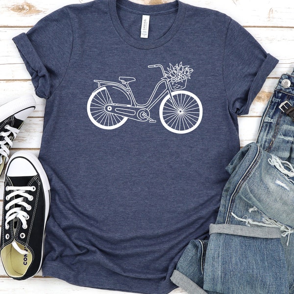 Cute Womens Biking T-Shirt, , Shirt for biking, Cycling Gift, Nature Lover Bike, Bicycle, Women's Crewneck Vintage Style Bicycle T Shirt