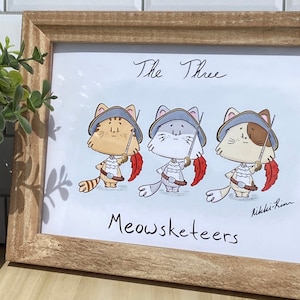 Ilustración de gato lindo de la literatura clásica de los Tres Mosqueteros 5x7 8x10 decoración del lector